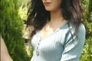 Horny seductive older brunette hair receives drilled in bushes