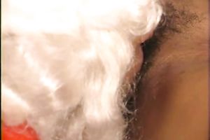 Feverish santa claus eats curly wet crack of his black ravishing sweetheart