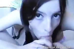 Dark haired wondrous honey is fond of sucking yummy lollicock