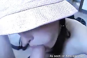 Dark haired wondrous honey is fond of sucking yummy lollicock