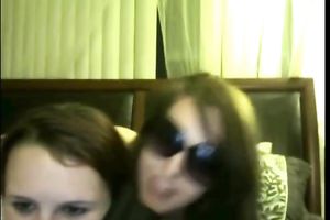 Racy 2 bored beauties in nature's garb in bedroom and fondle every other