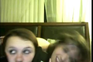 Racy 2 bored beauties in nature's garb in bedroom and fondle every other