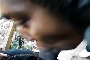 My whorish dark babe gives ardent head outdoors