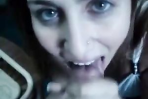 Beautiful girlfriend with hot blue eyes giving me head