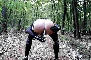 Really perverted masturbation in the woods in my sexy latex outfit
