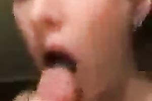 Charming nineteen years old girlfriend goes down on me engulfing my bulky knob