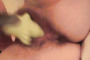 My French full figured aged black cock sluts pets her hairy slit with fancy sex toy