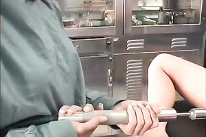 Filthy nurse toy bonks small bodied Asian slutty wife in a Doctor's office