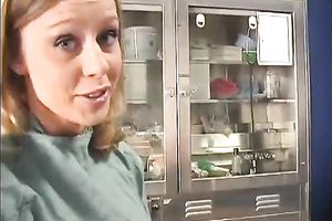 Filthy nurse toy bonks small bodied Asian slutty wife in a Doctor's office