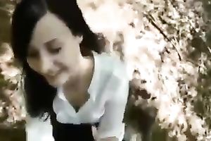 Pallid ravishing skinny brunette girlfriend of my buddy can't live without to engulf him outdoors