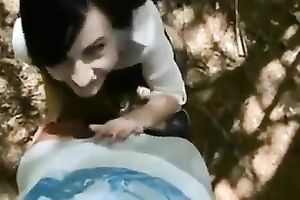 Pallid ravishing skinny brunette girlfriend of my buddy can't live without to engulf him outdoors