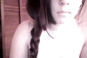 Amateur also pale black haired hottie showed meatballs and masturbated her fur pie