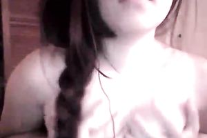 Amateur also pale black haired hottie showed meatballs and masturbated her fur pie