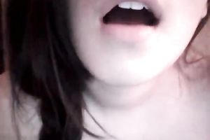 Amateur also pale black haired hottie showed meatballs and masturbated her fur pie