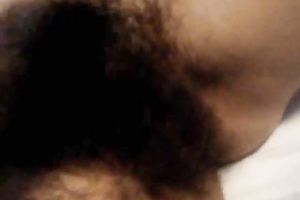 Amateur dark haired masked nympho was flashing her truly bushy snatch