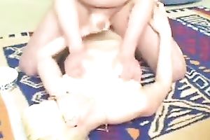 My hubby wanks his meaty pecker and wishes to jizz on my melons