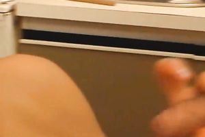 Brunette hussy blows and acquires fucked hard in the kitchen