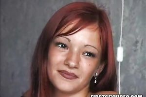 Redhead cute skank trying out steamy FFM trio with anal