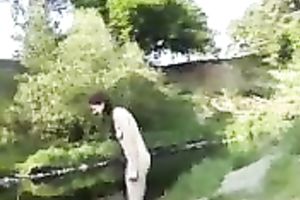 My miniature pale skin sweetheart by the river outdoors all bare