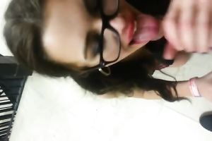 Sweet skinny BBC slut in glasses provided my buddy with a consummate oral-service
