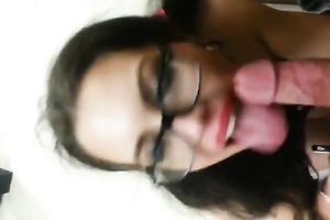 Sweet skinny BBC slut in glasses provided my buddy with a consummate oral-service