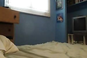 Hot dark brown youthful floozy in her dorm room on webcam