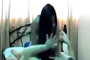 Long haired outstanding honey of my buddy likes topping his prick in cowgirl pose