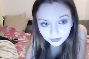 Adorable legal age teenager pleasing her constricted pink muff with sex toy