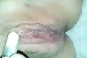 My buddy helped his own nasty slutwife to tickle her moist snatch a bit