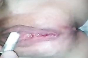 My buddy helped his own nasty slutwife to tickle her moist snatch a bit