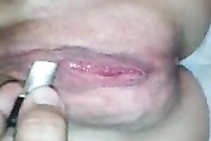 My buddy helped his own nasty slutwife to tickle her moist snatch a bit