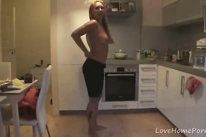 Busty blond enjoys rubbing her bald fur pie