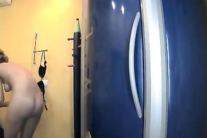 Hidden cam in Russian solarium caughty nude woman rubbing her body with semen