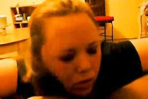 Cheating golden-haired haired hotwife was taped on livecam while sucking rock hard BBC