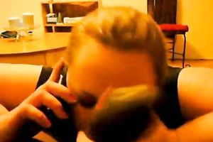 Cheating golden-haired haired hotwife was taped on livecam while sucking rock hard BBC