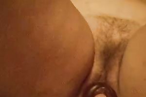 Diddling hirsute snatch of my gorgeous amateur wife with different sex toys