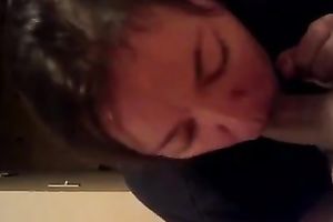 My cute dilettante girlfriend fully dressed blowing my dick