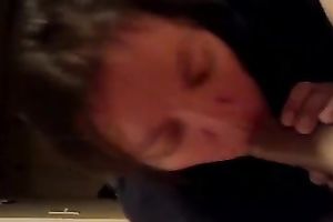 My cute dilettante girlfriend fully dressed blowing my dick