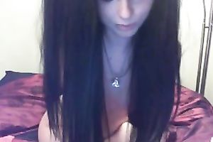 Perky black head playgirl pokes her constricted vagina with smooth sex toy on web camera