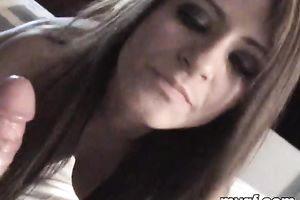 Busty all natural brunette hair eatsdick like a pro on POV tape