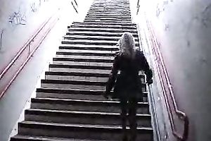 My wanton light haired Russian GF flashes her upskirt on the streets