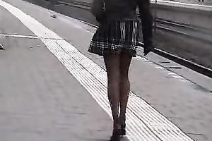 My wanton light haired Russian GF flashes her upskirt on the streets