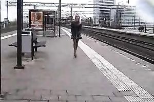 My wanton light haired Russian GF flashes her upskirt on the streets