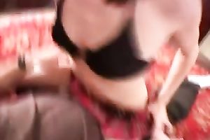 Amazing dark brown legal age teenager in excited petticoat lapdances on her boyfriend