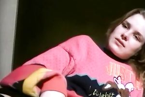 Naughty white curvy golden-haired lady flashes her cunt on the sofa