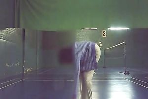 Tits out playing badminton