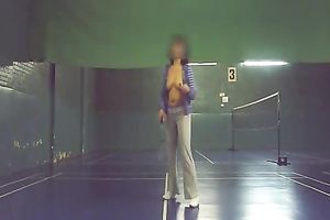 Tits out playing badminton
