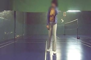Tits out playing badminton