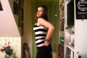 Strip dance by my playful black haired kitty in bedroom