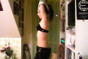 Strip dance by my playful black haired kitty in bedroom